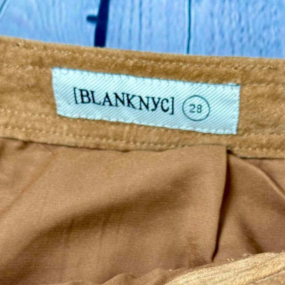 Blank-NYC Genuine Leather Suede Snap front pecan Aline mini skirt bareback sz 28 - Picture 2 of 5